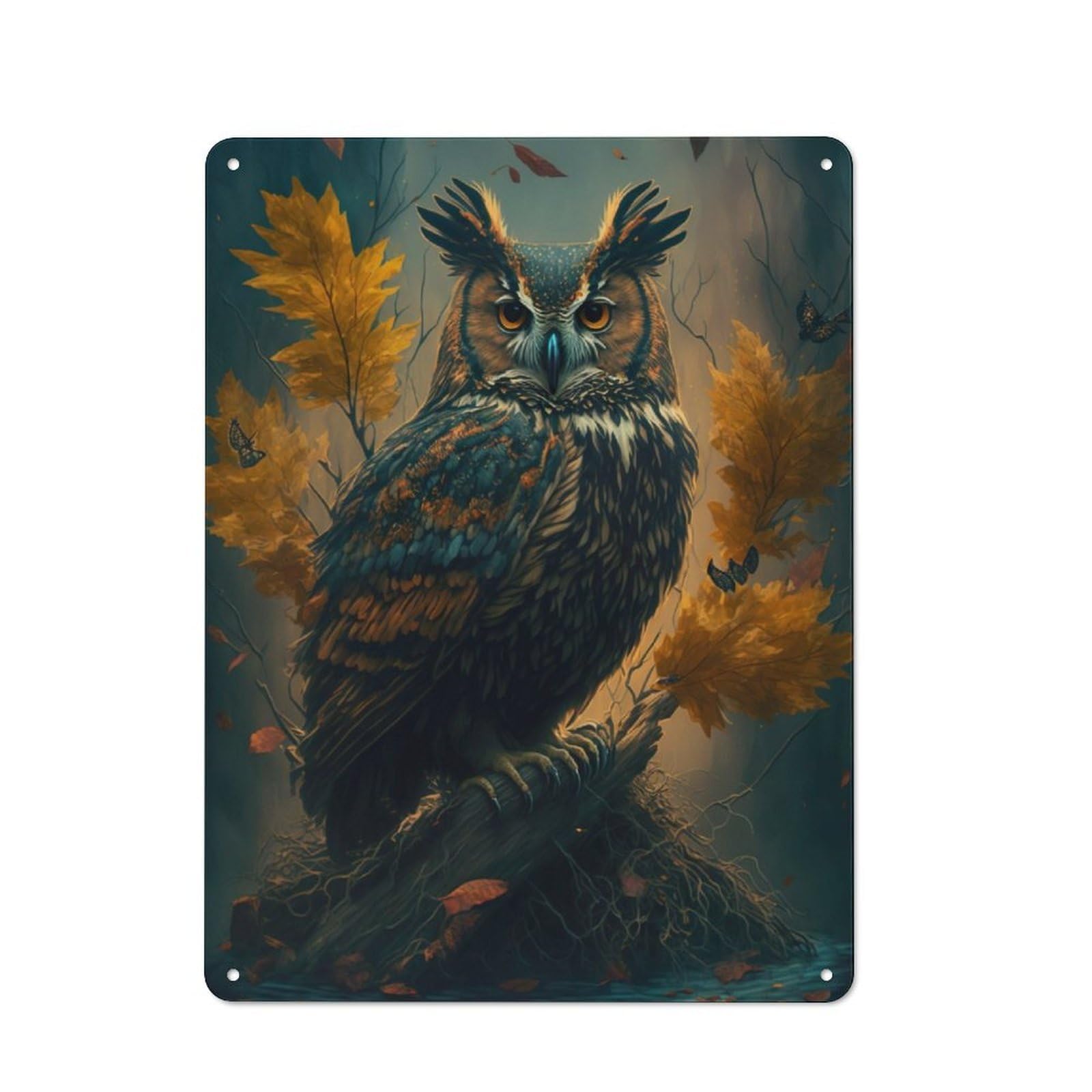 Junmoney Fantasy Owl Metal Wall Sign 40X30cm Featuring For Café Or Restaurant, For Vintage Wall Decor Fans, For Metal Sign Collectors