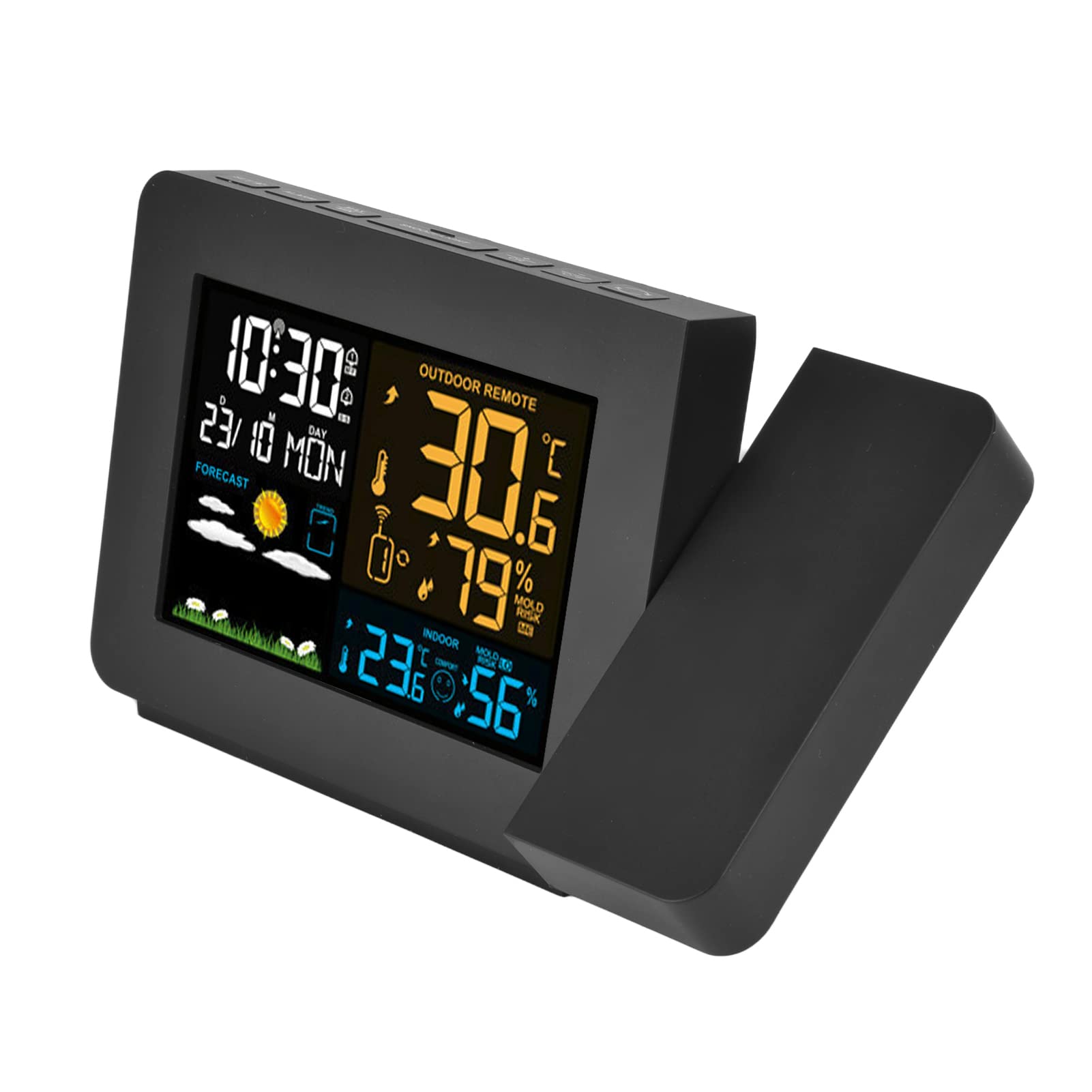 ACAGALA Innen Im Freien Thermometer 60m Getriebe Uhr Projektion Funktion Temperatur Vorhersage Digitales Hygrometer