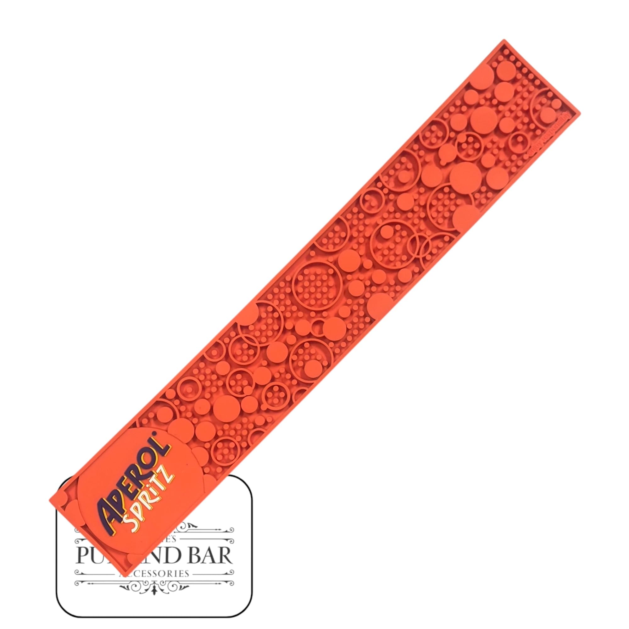 Laurie's Pub And Bar Accessories Orange Aperol Spritz Rubber Bar Runner, Non-Slip Bar Mat