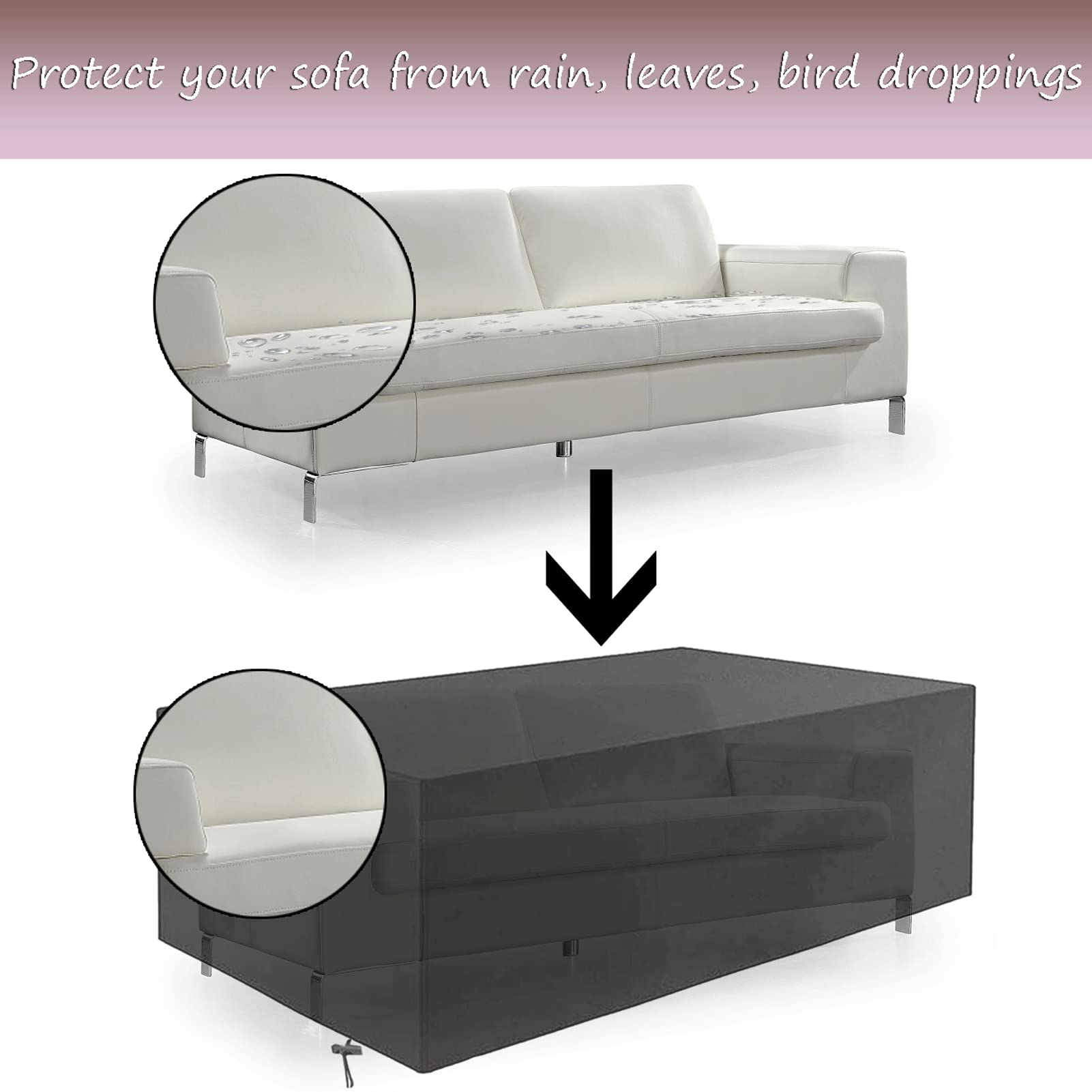 Copertura impermeabile per mobili da giardino in rattan 420D, protezione antivento e resistente, in tessuto Oxford, adatto per mobili da 200 x 160 x 70 cm, ideale per tutte le stagioni