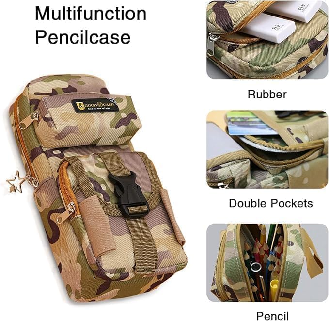 Image of DEOXY Premium Camouflage Pencil Case, 5 Layer, 3 Compartments, Large Capacity, Cute Zip Closure Aesthetic Design Stationery Holder Organizer Bag, Multifunctional Pouch for School Kids (Army Pouch)