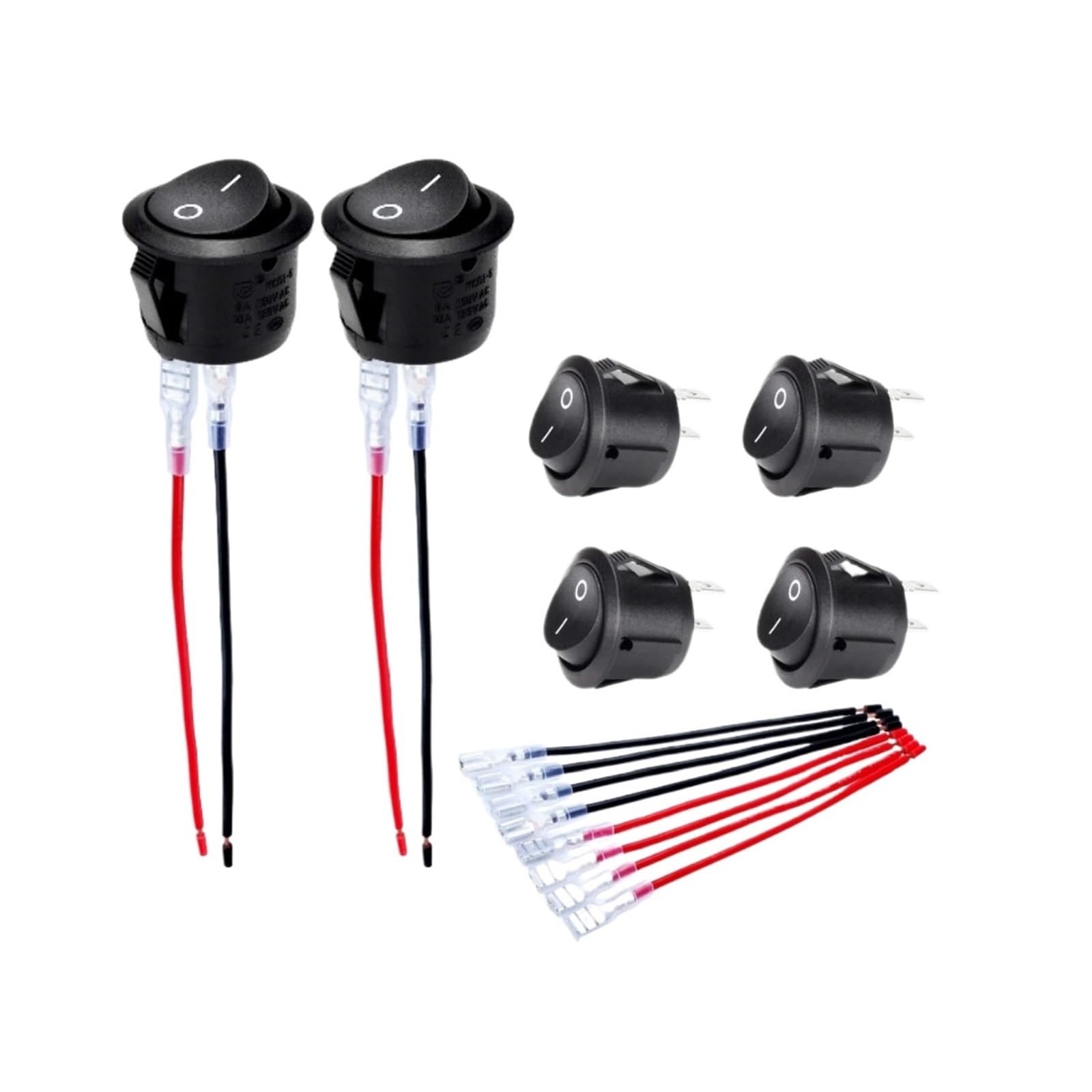 KUKEUC77Q 6pcs Wired Round Rocker Switch AC 6A/ 250V 10A/ 125V SPST 2 Pin Position On/Off Toggle, ON Switches