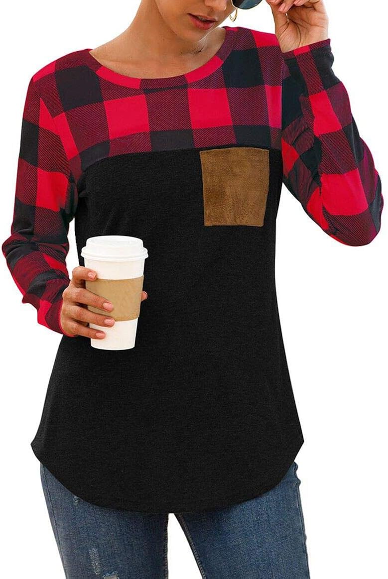 SAMPEEL Long Sleeve Tops for Women Trendy Cute Casual Tops with Pocket Spring Fall