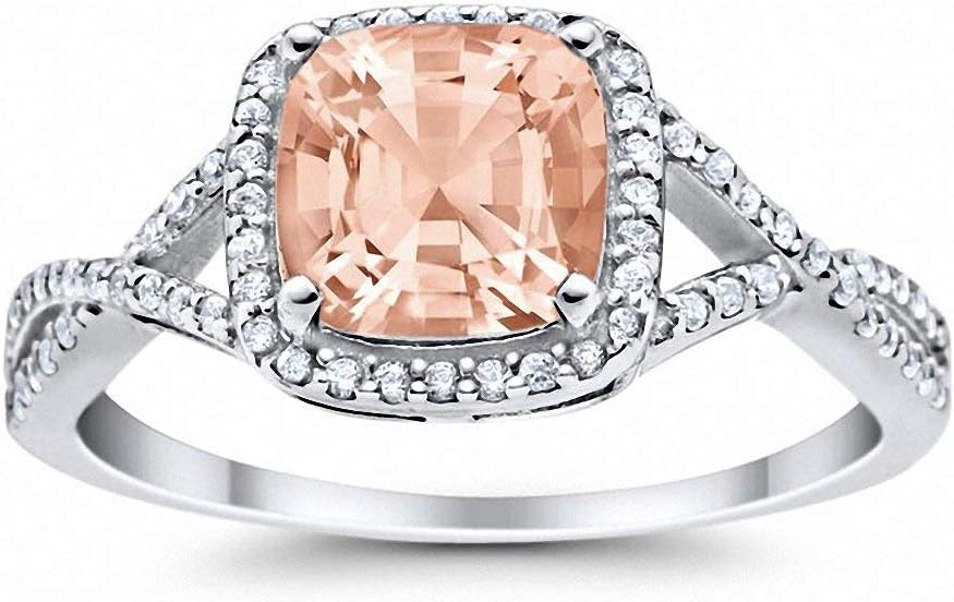 Blue Apple Co. Art Deco Ring 11mm Cushion Cut Halo Cubic Zirconia Split Shank Twisted Infinity Wedding Engagement Rings For Women 925 Sterling Silver Gifts For Her