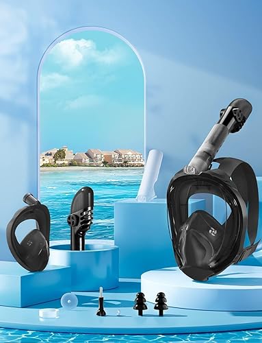 Miniatura 7 de Zenoplige Máscara de esnórquel de cara completa para adultos, equipo de esnórquel seco con soporte para cámara, máscara panorámica plegable de 180