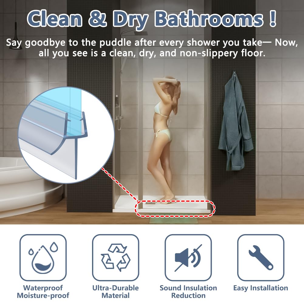 Flintronic Guarnizione Doccia Sottoporta 30cm, Perfetto per Porte in Vetro da 4-6mm, Guarnizione Box Doccia con Bordo in Gomma Extra Spesso, Prova di Perdite -per Tutti i Tipi di Doccia(4 Pezzi)