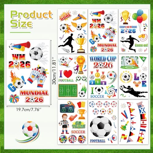 DPKOW 9 x Fensterbilder Fußball 2026 WM Fensteraufkleber Fenstersticker 2026 WM Deko für Fenster Hause Bar Laden, Fußball Fanartikel Deko Weltmeisterschaft Fensterdeko, Selbstklebend