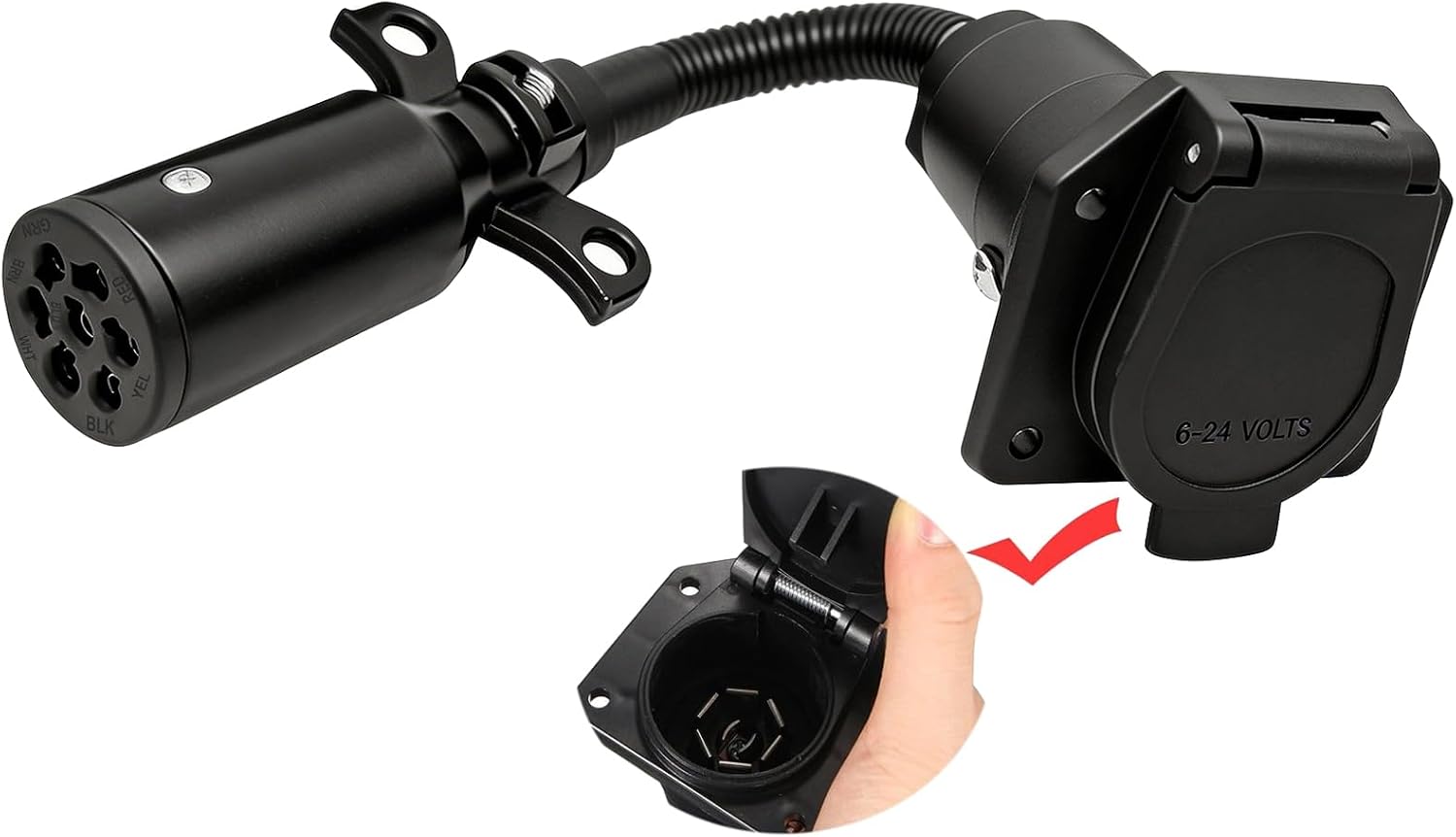 NEWSUN® 7 Pin Round to 7 Way RV Blade Trailer Adapter Wiring Connector | Vehicle Side 7 Pong Pole Round Converter, Multi-Functional