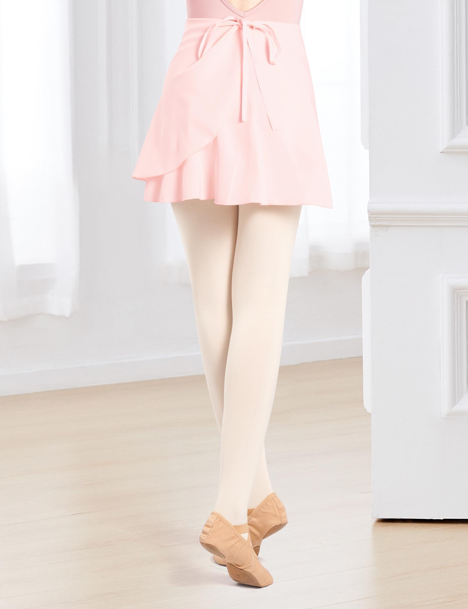 DanceDaily Ballet Skirt for Teen Women Pink Short Wrap Skirt with Adjustable Waist Tie for Big Girls Adult Lady Dancing