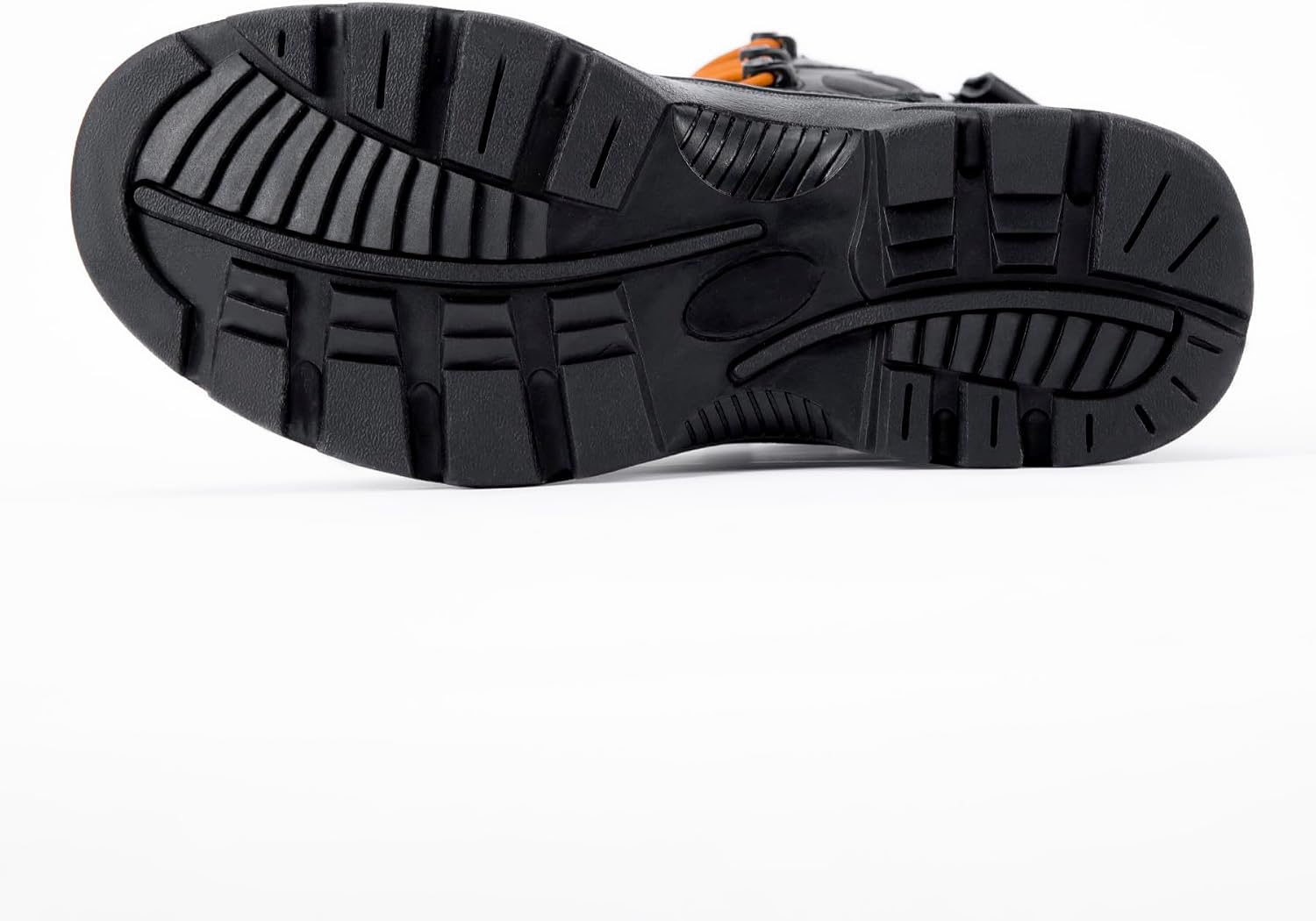 Black Tactical Boots with Orange Laces, High-Top Lace-Up, Rugged Outsole, Rescue Work Boots