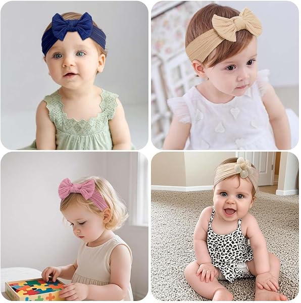 DiULi Baby Headbands, 3 Pcs Baby Headbands for Girls Stretchy Soft Babys Bows Cute Headwear Nylon Toddler Infant Hairbands Babys Turban Headband Elastic Hair Bands for Kids Infants Toddlers Newborn(B) - 3