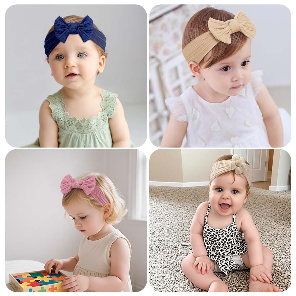 DiULi Baby Headbands, 3 Pcs Baby Headbands for Girls Stretchy Soft Babys Bows Cute Headwear Nylon Toddler Infant Hairbands Babys Turban Headband Elastic Hair Bands for Kids Infants Toddlers Newborn（B） - 4