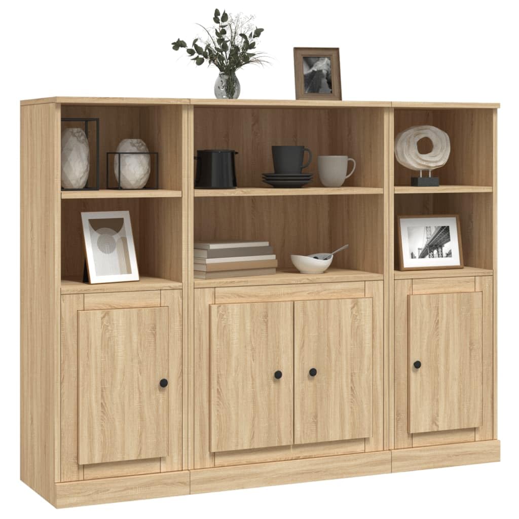 Juego de 3 tablas elevadas de roble Sonoma, 132 x 35,5 x 103,5 cm, material de madera, aparador moderno para salón, pasillo, dormitorio con soporte de pared