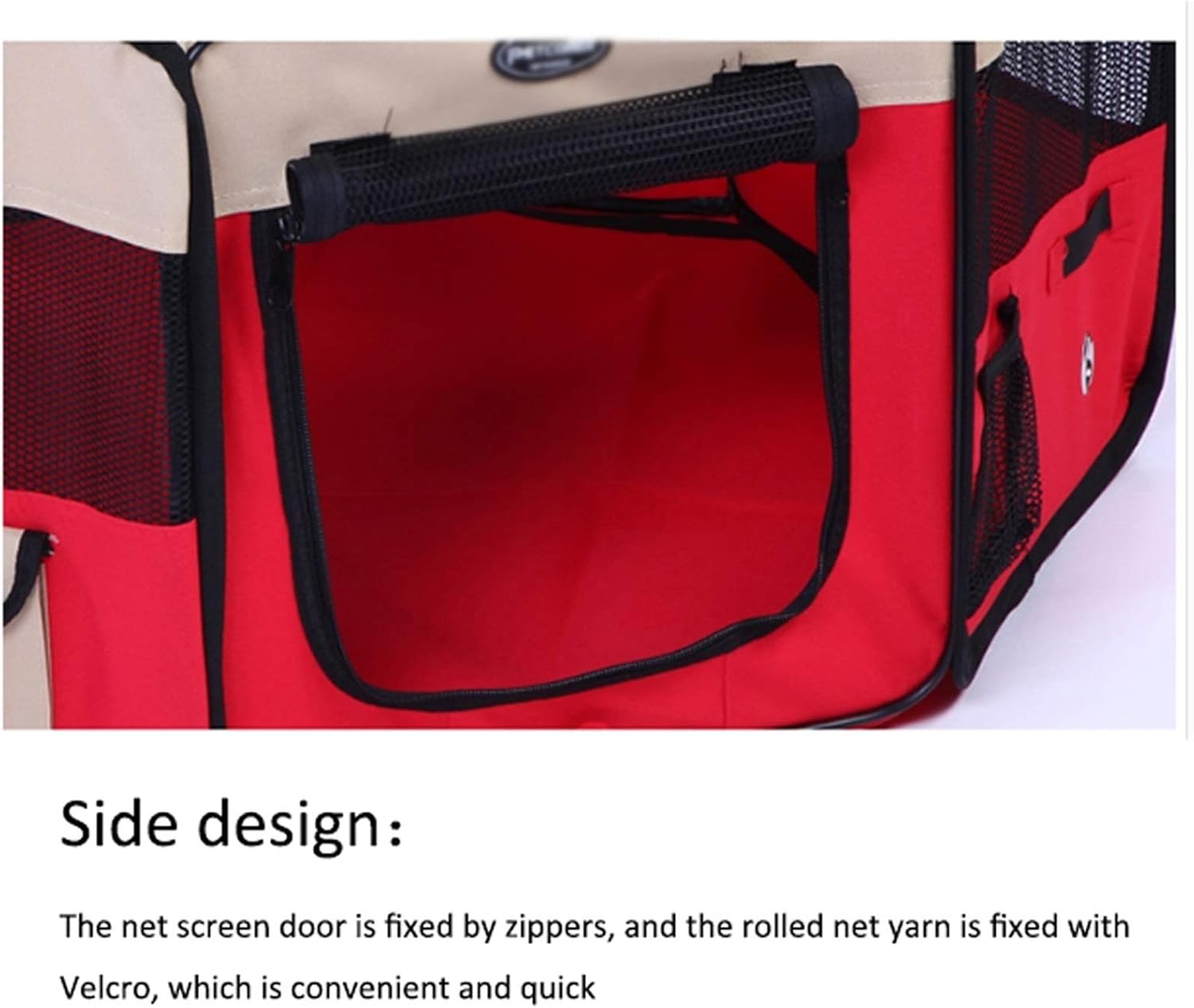 Dog cage Red Pet Portable Foldable Playpen Exercise Kennel Dogs Cats Indoor/Outdoor Removable Mesh Shade Cover Dog House (X)