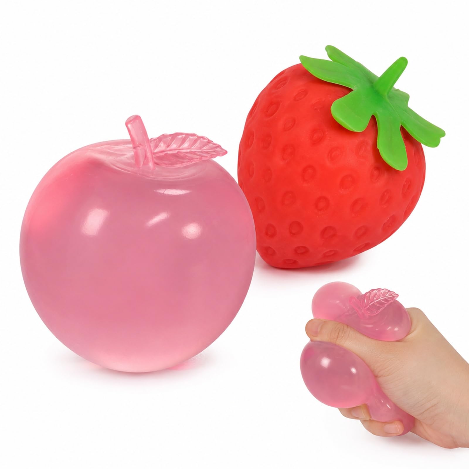 2PC Apple Squishy, Strawberry Squishy, 1 Pink Apple and 1 Strawberry Squeeze Collection, Jumbo Squishies for Office Breaks and Travel Companions