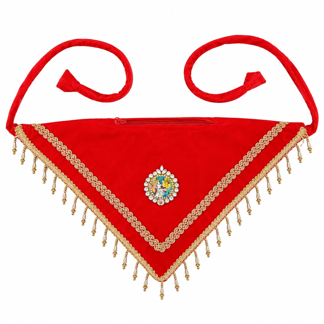 Bridal Waist Khochdani with Golden Trim and Fringe, Traditional Wedding Waist Pouch for Dulhan, Khoicha Dani For Bride-picture-24