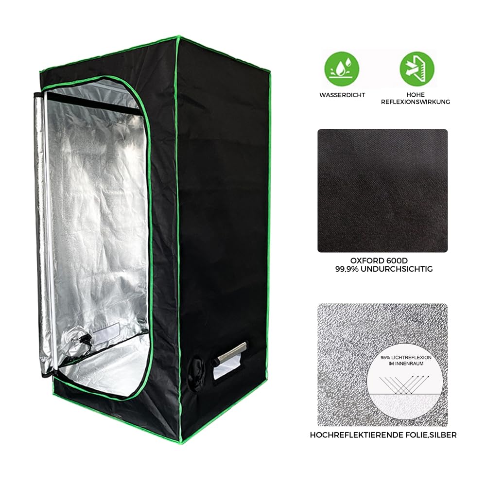 Mucola Zimmergewächshaus Growzelt Growschrank 60x60x120 cm Schwarz