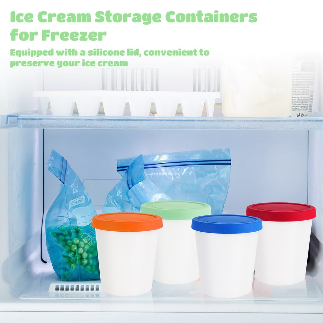 4 contenitori per gelato con coperchi e paletta, contenitori da 1 litro per gelato e sorbetto fatti in casa, contenitori riutilizzabili per congelatore, lavabili in lavastoviglie