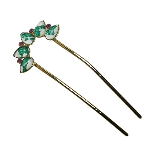 Miniatura 3 de TAMARUSAN Doble diente pelo palo verde oro japonés estilo kimono accesorio de pelo regalo