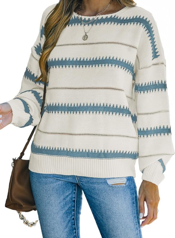 Image of Dokotoo Womens Color Block Sweaters Long Sleeve Pullover Knit Tops