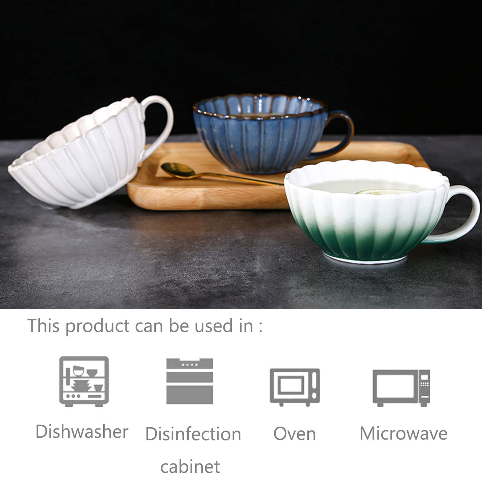 FONDOTIN Keramik Suppenschüssel Mit Holzgriff - 17cm Blaue Schale Für Suppe & Nudeln