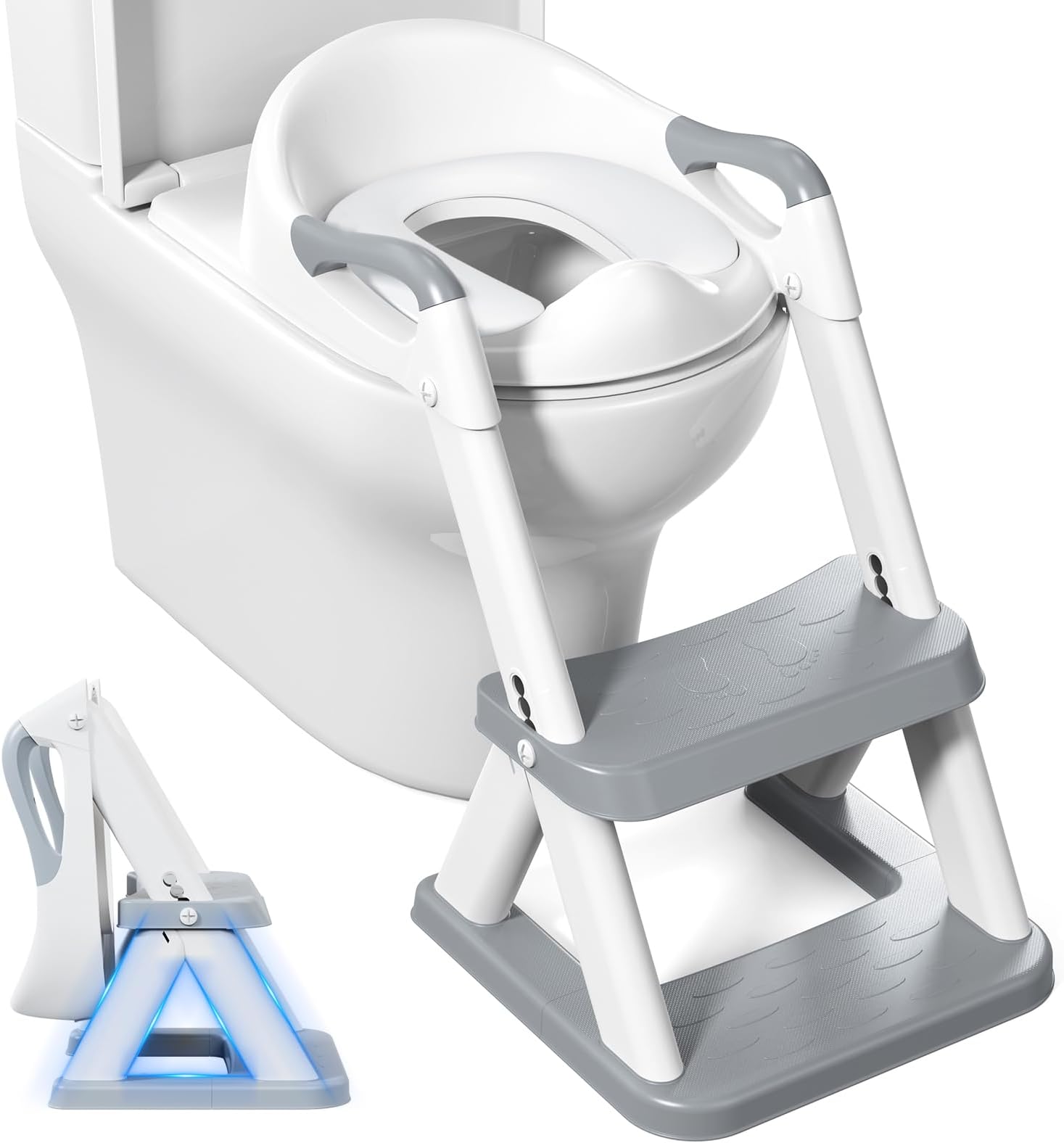 Vasino Per Bambini Con Scaletta E Sedile WC Regolabile, Blu, Addestramento Autonomo, Sicuro E Antiscivolo