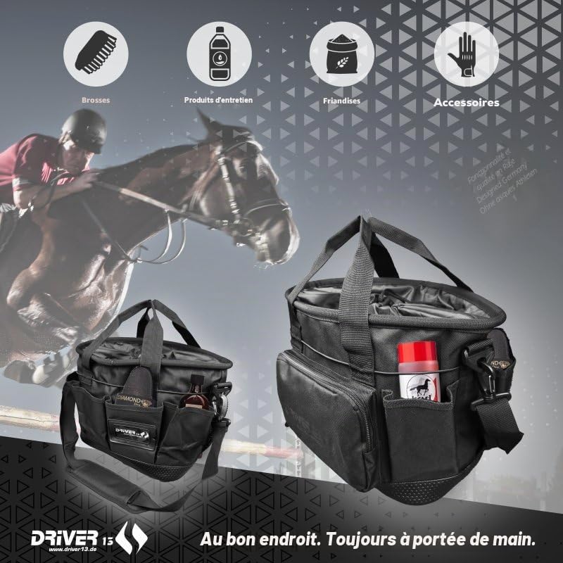 Driver13 poetstas pour paardenverzorging, Grooming Bag pour stal & ruitersport, avec draaggrepen et Compartiments, Noir