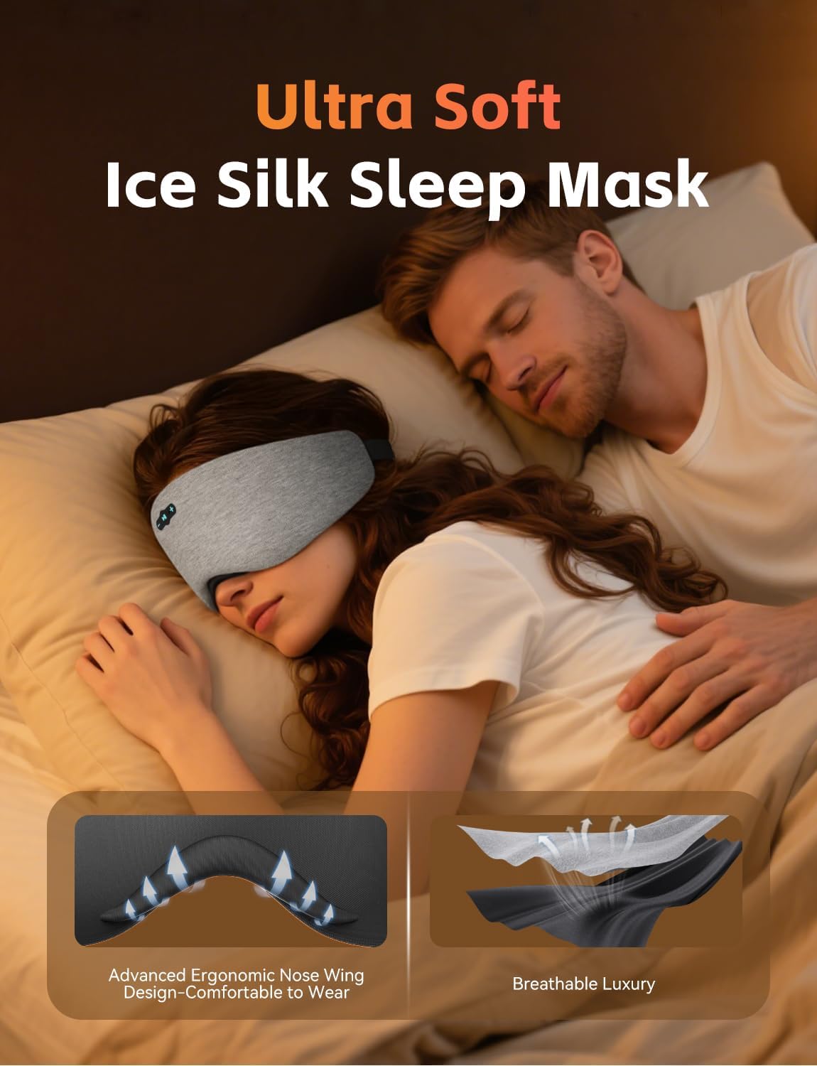 Sleep Mask with Bluetooth 6.0 Headphones, 20H Playtime Sleeping Headphones for Side Sleepers, Adjustable Blackout Eye Mask for Travel Meditation, Noise-Reducing Sleep Mask Gifts for Women Men