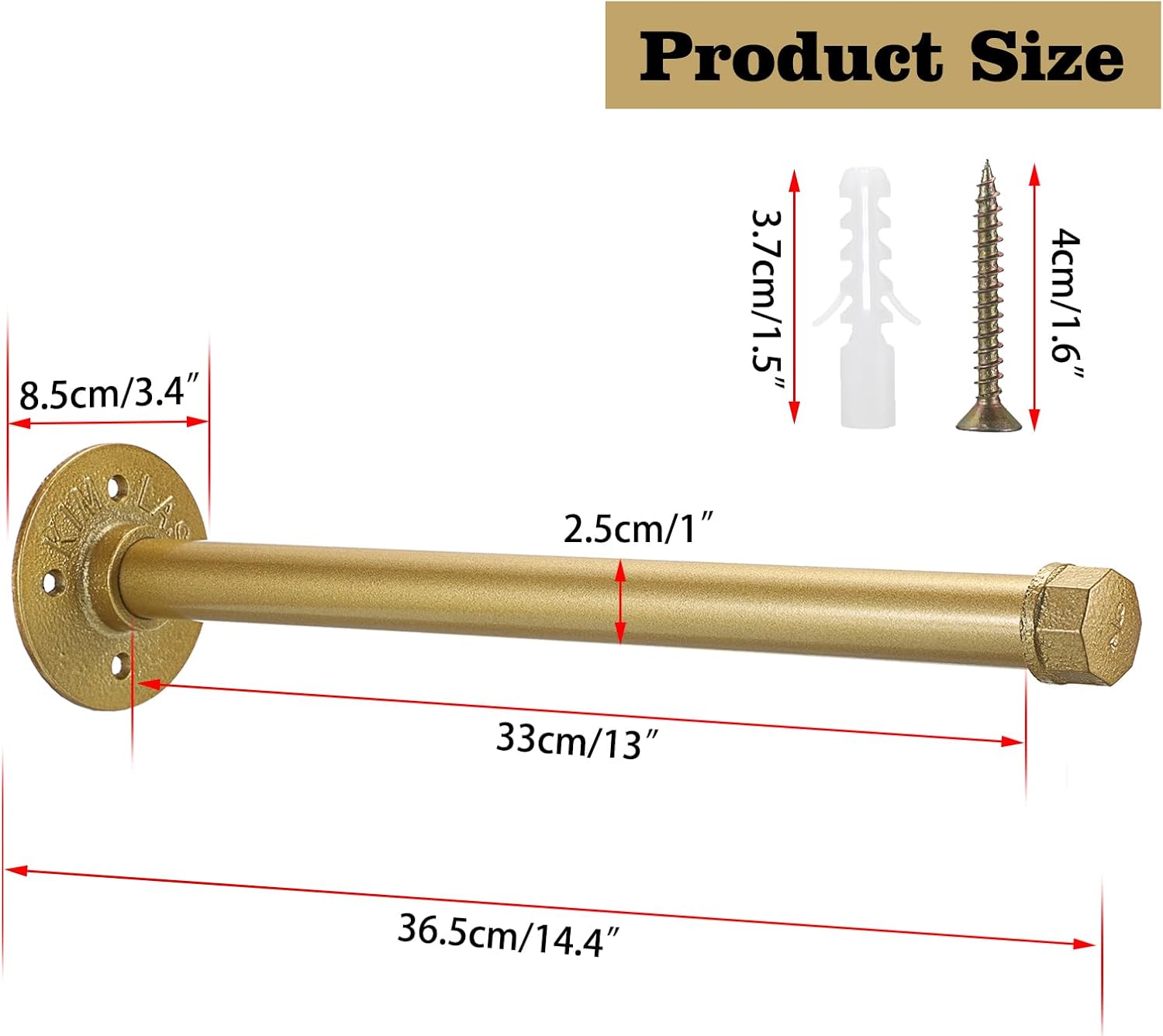 Sumnacon 2 Pcs 14 Inch Industrial Pipe Clothes Bar - Heavy Duty Rustic Metal Coat Hanger with Screws,Wall-Mounted Garment Holder Rack for Bedroom Bathroom Wardrobe Boutique Clothing Store,Gold