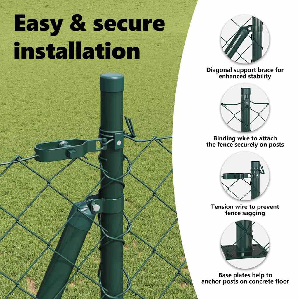 vidaXL Cerca de eslabones de Cadena con Base de concreto 1,5 x 25 m, Jardín y terraza, Postes de Acero Modernos, Cerca Resistente al Clima, protección UV, divisores para tu Paisaje