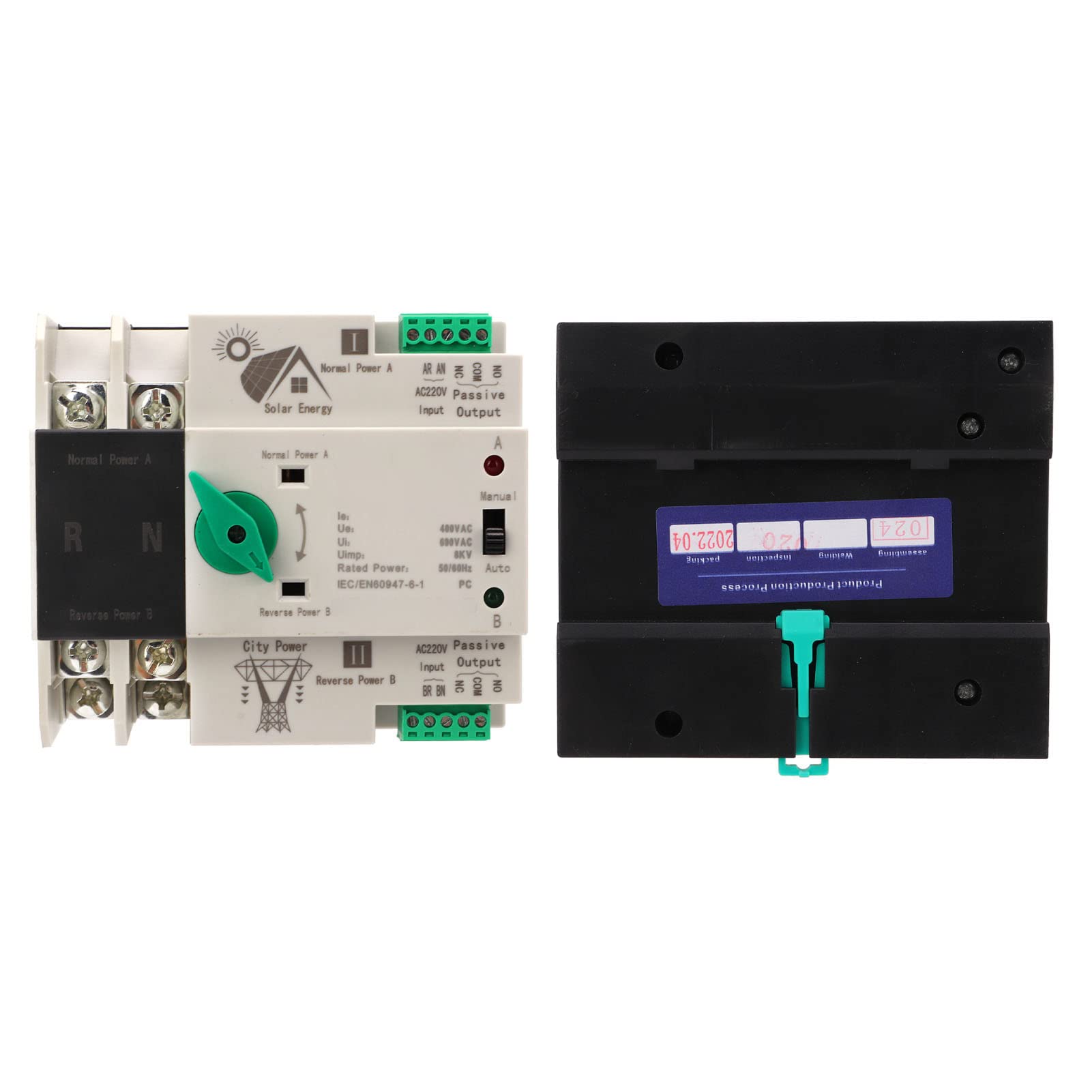 2P AC 220V ATS, Interruttore Convertitore Automatico A Doppia Alimentazione Domestica, Commutatore di Energia Solare, Controller di Circuito Senza Interruzione, per Alimentazione di Backup (100 A)