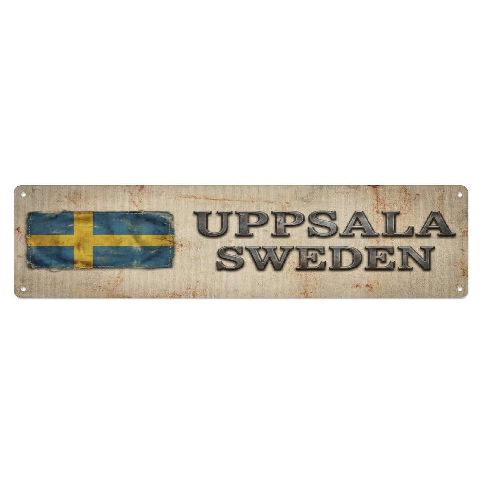 Metal Tin Sign Vintage Uppsala Sweden Flag Decor Rustic Travel