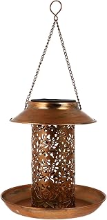 Housoutil Solar Powered Lights Solar Bird Feeders with Light Wild Bird Feeder Hanging Birdfeeder Metal Tray Waterproof Solar Garden Lantern Light for Outside Garden Birdcages Solar Lights Outdoor