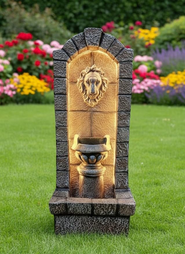 Image of 3.5ft Mini Lion Water Fountain for Home Decor | Indoor Tabletop Office | Lawn Balcony | Gift Gifting with LED Lights Water Pump | Lion Water Fountain(Brown)