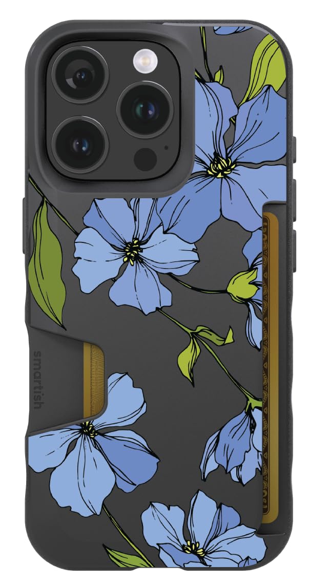 Smartish® iPhone 16 Pro Wallet Case - Wallet Slayer Vol. 1 [Slim + Protective] - Blue Blossoms - Drop Tested 6FT - Credit Card Holder - Floral Case