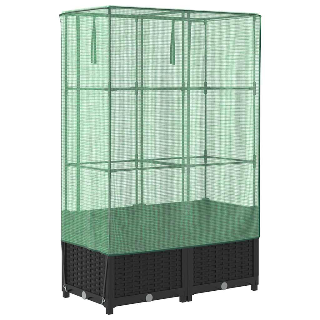 Jardinera con accesorio de invernadero de 80 x 40 x 138 cm, para tomates en aspecto de ratán, maceta para jardín y balcón, marco estable con cubierta para verduras, hierbas y flores, color