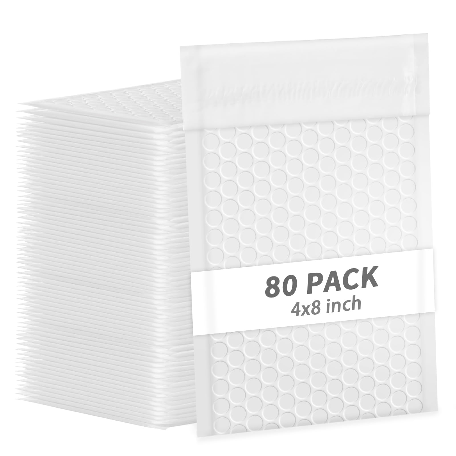skardeco 4x8 Inch White Bubble Mailers 80 Pack Self-Seal Poly Padded Envelopes Suitable for Small Businesses to Package and Mail Jewelry Cosmetics, Electronic Products, Cards (White, 4 x 8-80) โ image 1
