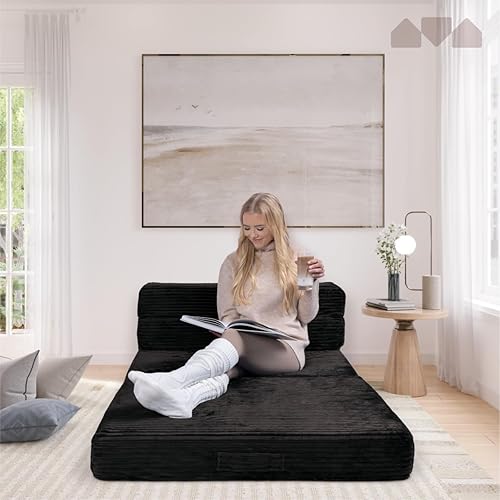 Miniatura 9 de Milliard Colchón plegable triple para sofá, edición 2024, colchón plegable de espuma viscoelástica con funda de piel acanalada ultrasuave y lavable,