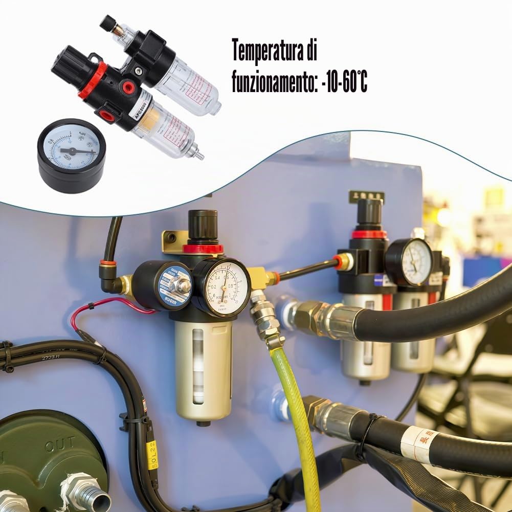 Joyzan Riduttore Pressione Aria Compressa, PT 1/4 Regolatore Pressione Aria Separatore Acqua Riduttore di Compressore Pneumatico Componenti Kit Regolatore Lubrificatore Olio Gas Processore per Pistole