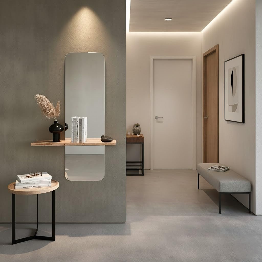 ARHome Miroir moulé avec étagère Moderne, 130 x 80 x 19 cm, Chêne Rustique, Made in Italy