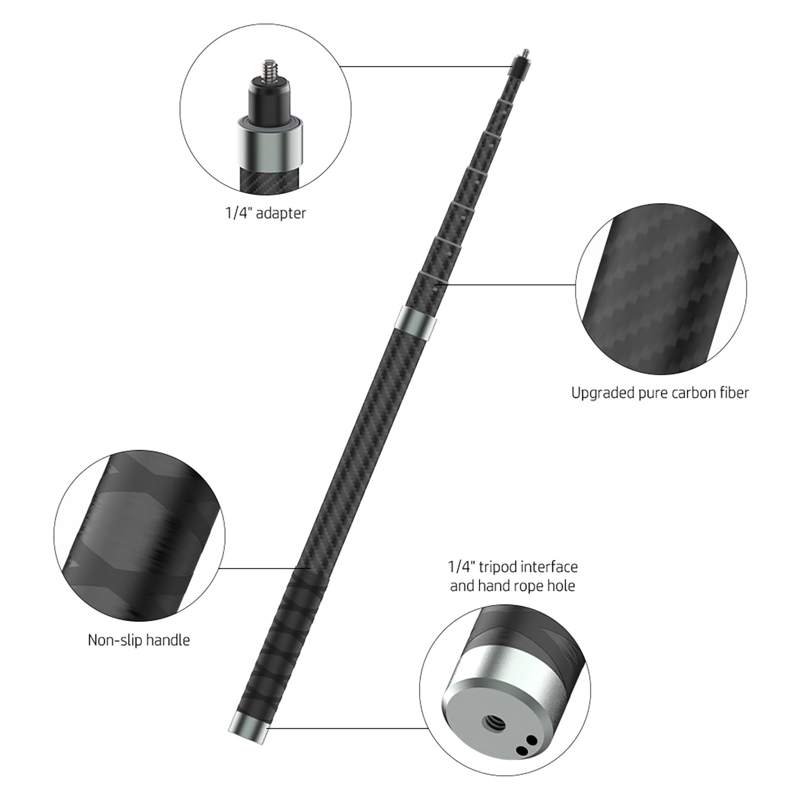 Perche à selfie invisible de 2,6 m pour appareil photo Insta360 X5 X4 X3 DJI Osmo 360 - Tige d'extension étanche en fibre de carbone pour Insta 360 - Accessoires de moto et vélo