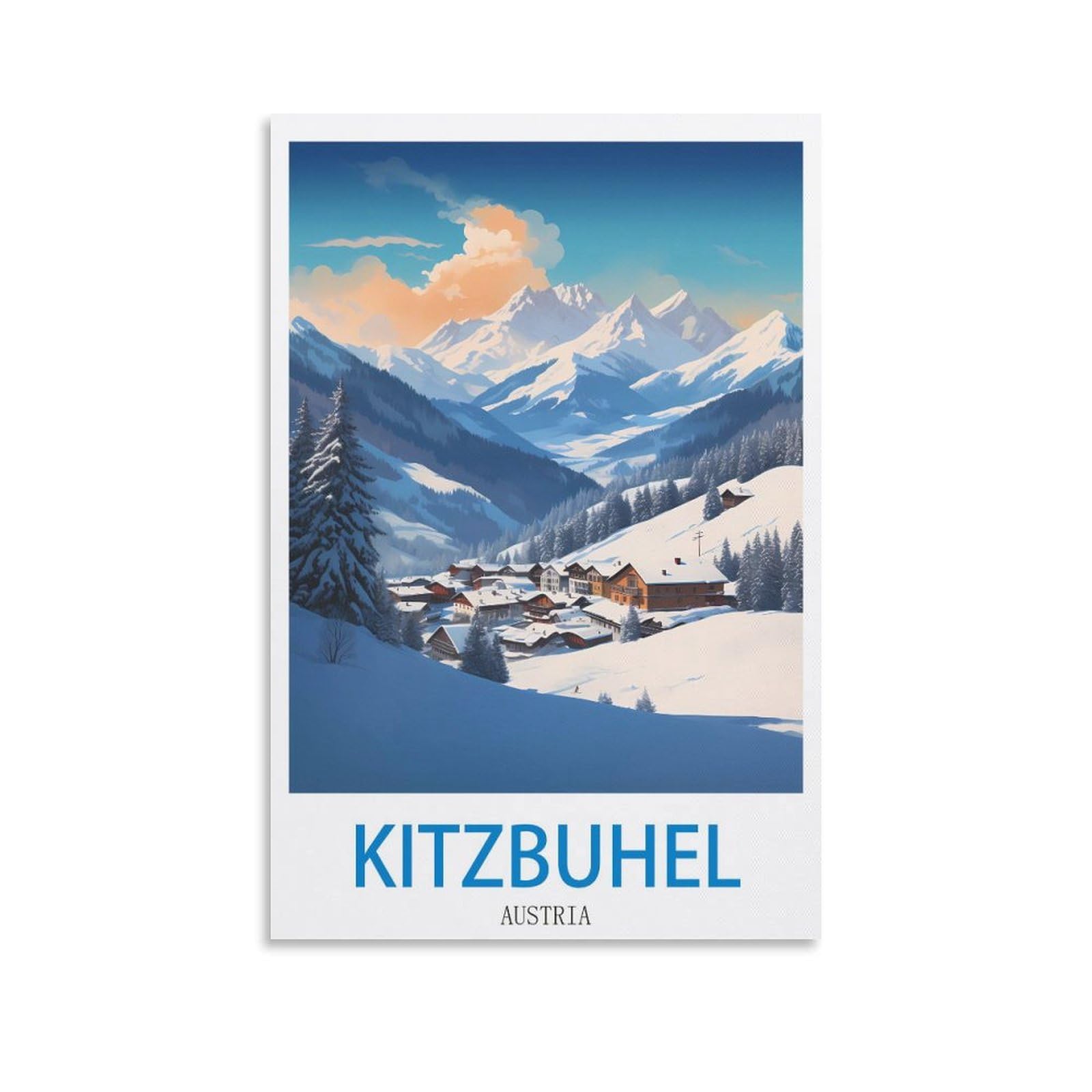 Heybox Unframe-Style Kitzbuhel Austria Vintage Travel Posters Ski 08X12inch(20X30cm) Canvas Prints Wall Art Paintings For Home Office Living Room Decor