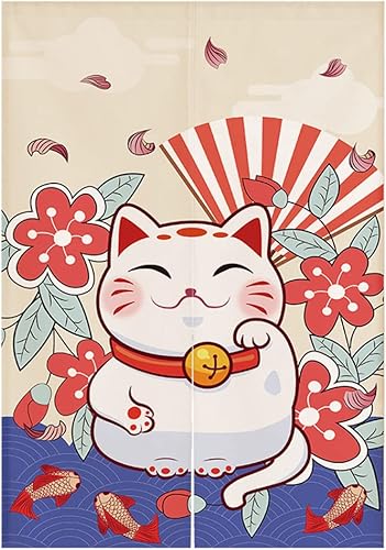 Miniatura 10 de Cortina japonesa Noren para puerta, tapiz Maneki Neko Lucky Cat para puerta, divisor de habitación, cocina, decoración del hogar, 33 x 35 pulgadas
