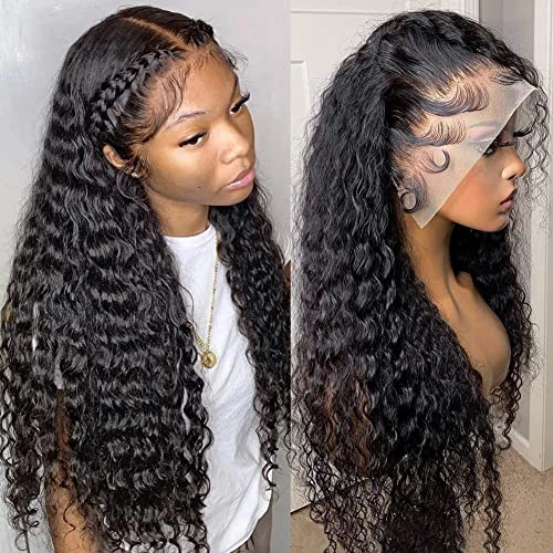 Image of Pizazz 220 Density 28 Inch 13X4 Deep Wave Lace Front Wigs Human Hair