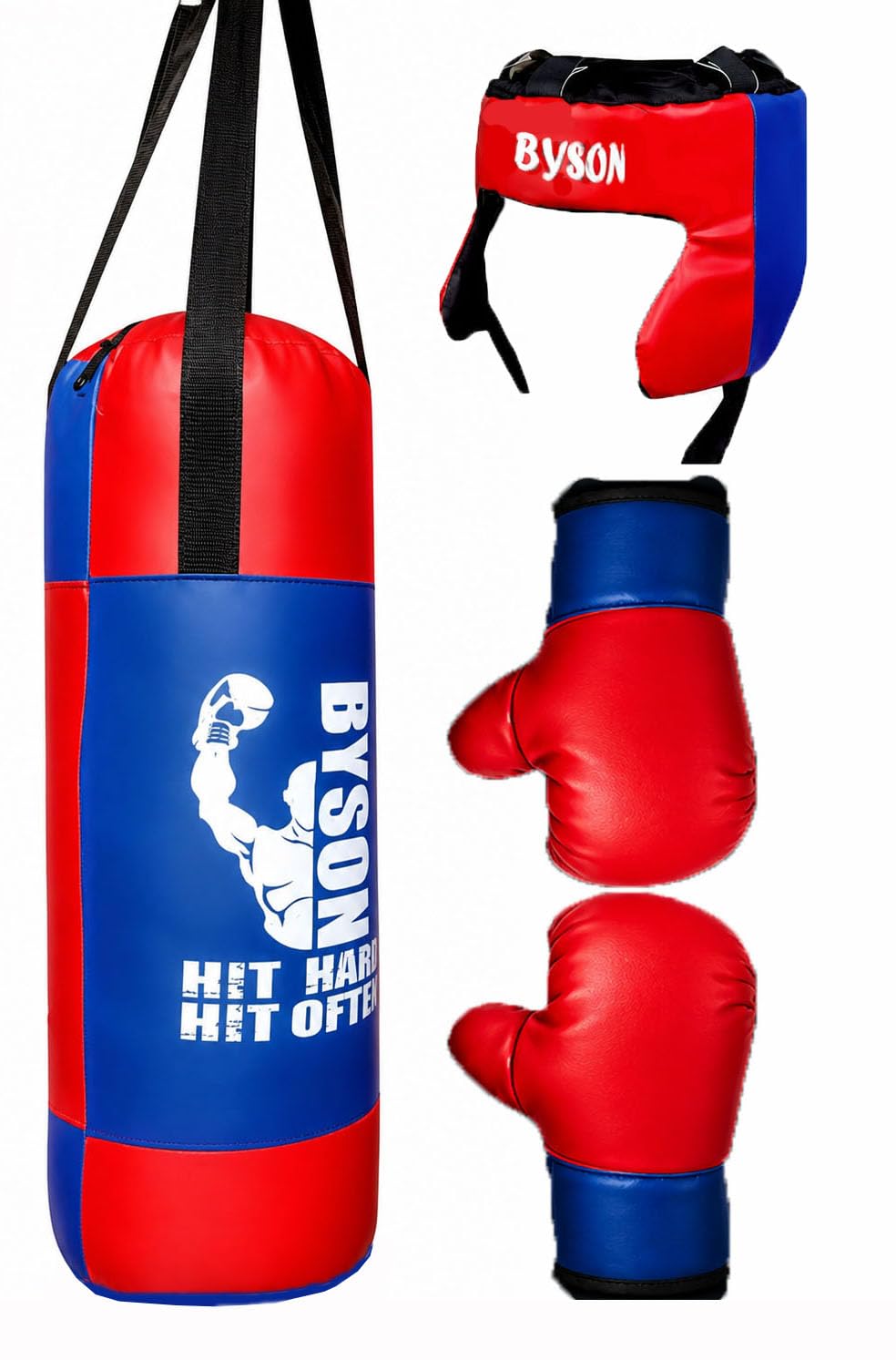 Byson Hit Hard Junior Boxing kit for Kids Age 4-9 yrs in Blue/Red Colour Including Punching Bag,Gloves & headguard-picture-16