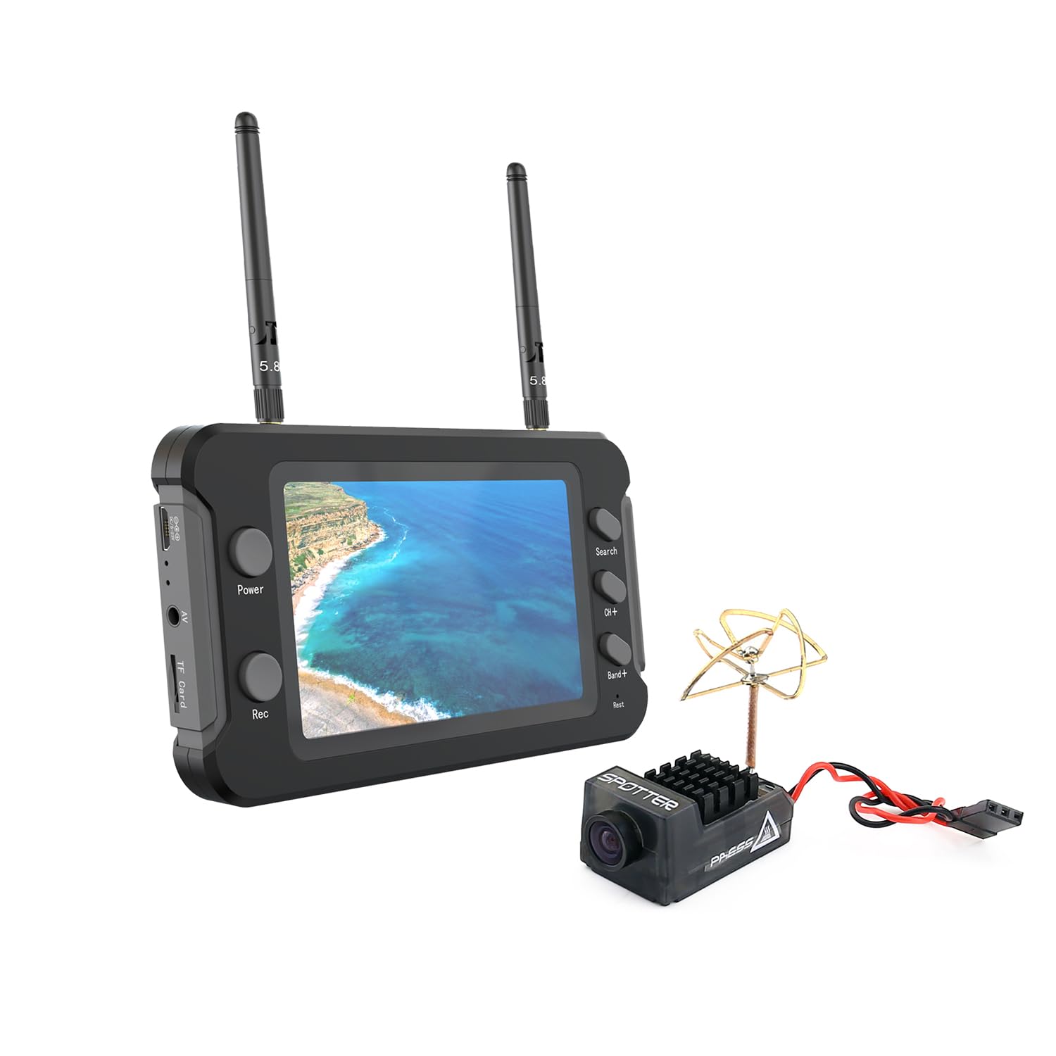 SoloGood FPV Monitor and FPV Camera AIO Kit Spotter V2 5.8Ghz 4.3inch 40CH FPV Display Screen FPV Cam Transmitter