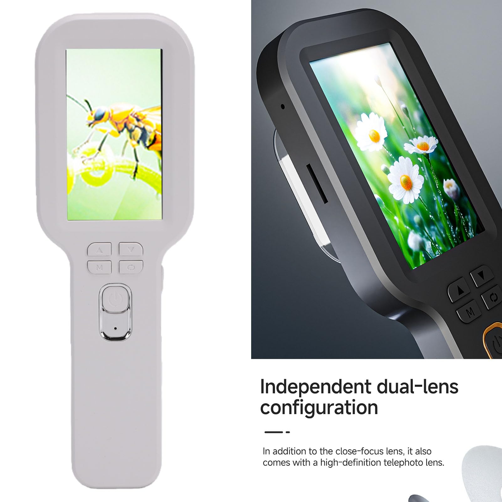 Microscopio Digital Portátil, Lupa Digital de Mano 5X-500X con Lente Dual, Pantalla HD 3,0 Pulgadas, Lupa de Bolsillo Microscopio Marco para Observación Exploración Niños (White)