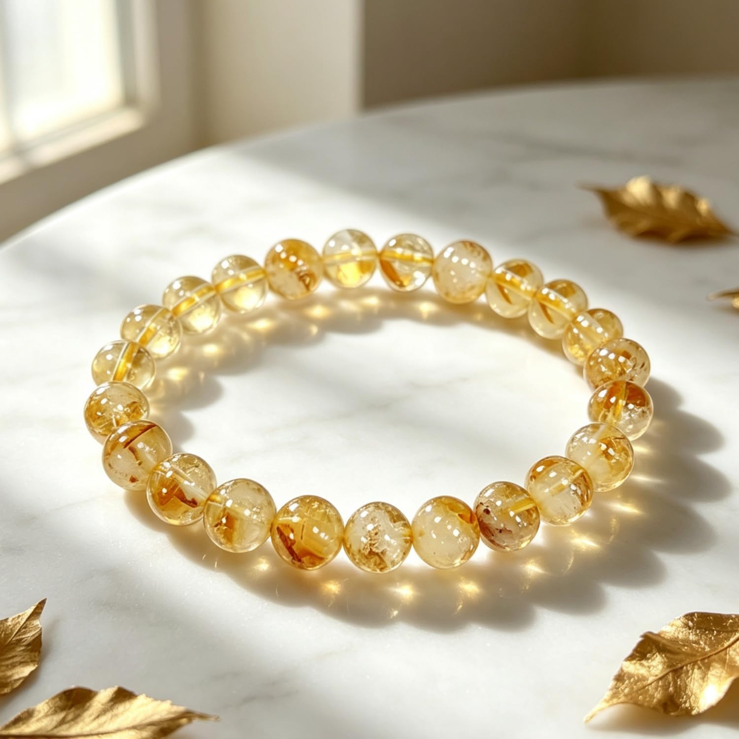 8mm Amethyst, Citrine, Rose Quartz and Clear Quartz Elastic Bracelet with Gold Spacers, Comes with Fashion Gift Box, Healing Crystal Jewelry for Women and Men, Circumference 6.7 Inches