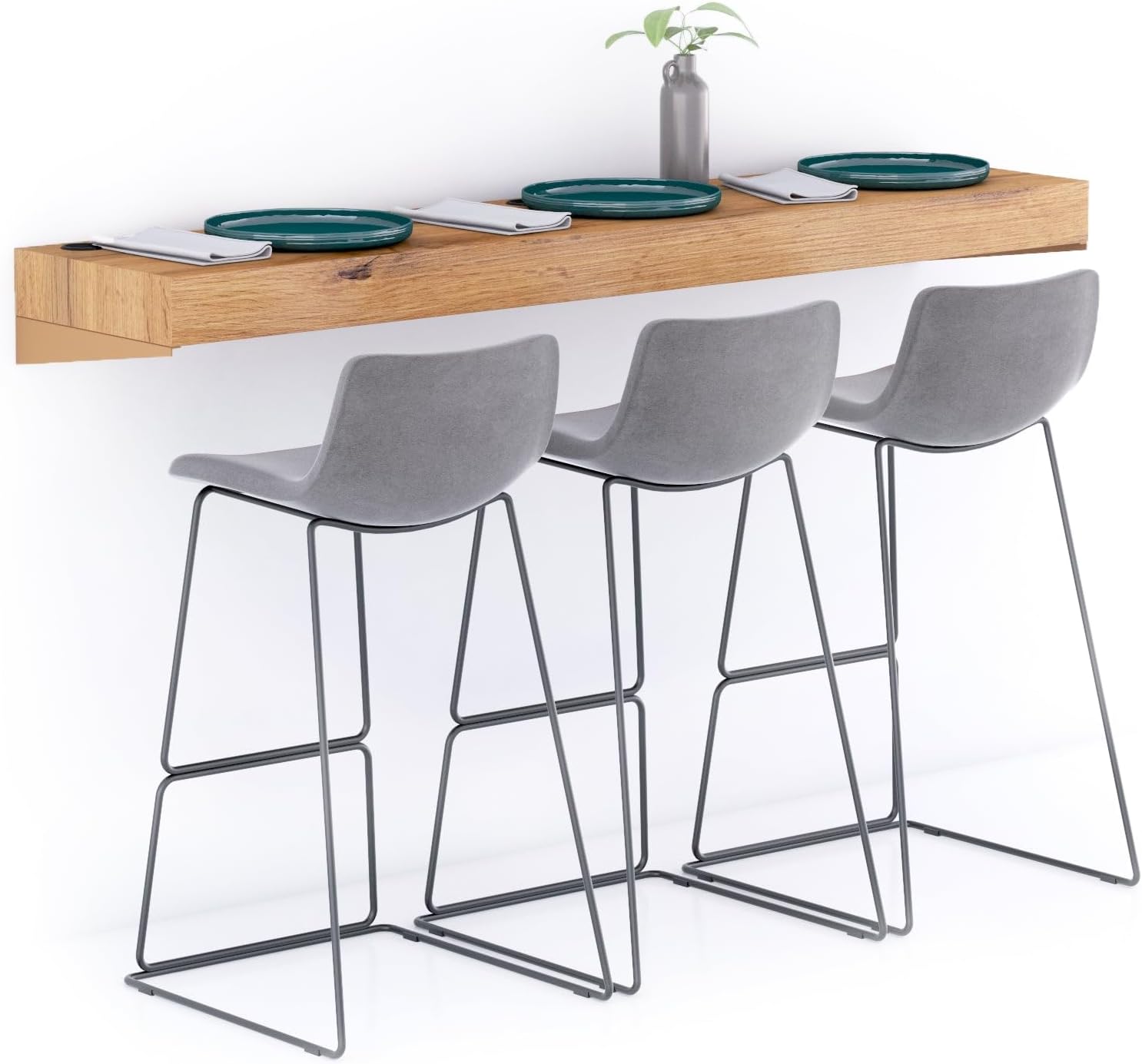 Mobili Fiver, Evolution Extra Large Bar Shelf 70.8x15.7 in, with Wireless Charger, Rustic Oak, Made in Italy