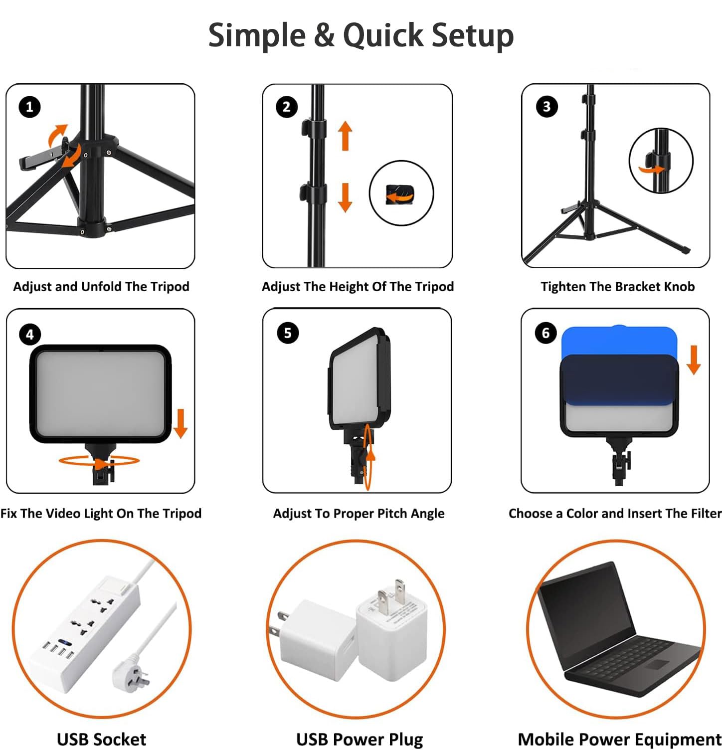 Confezione da 2 luci LED video con treppiede, luce LED con 5 filtri, pannello LED USB per accessori/oggetti di scena fotografici